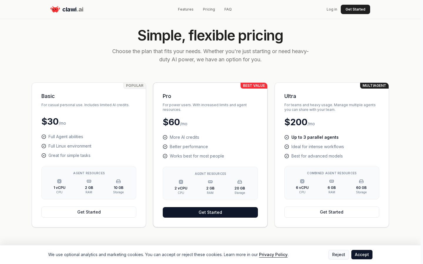 Clawi.ai Pricing