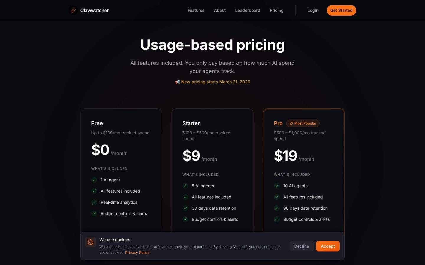 Clawwatcher Pricing