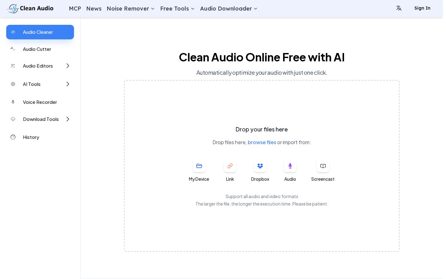 Clean Audio Homepage