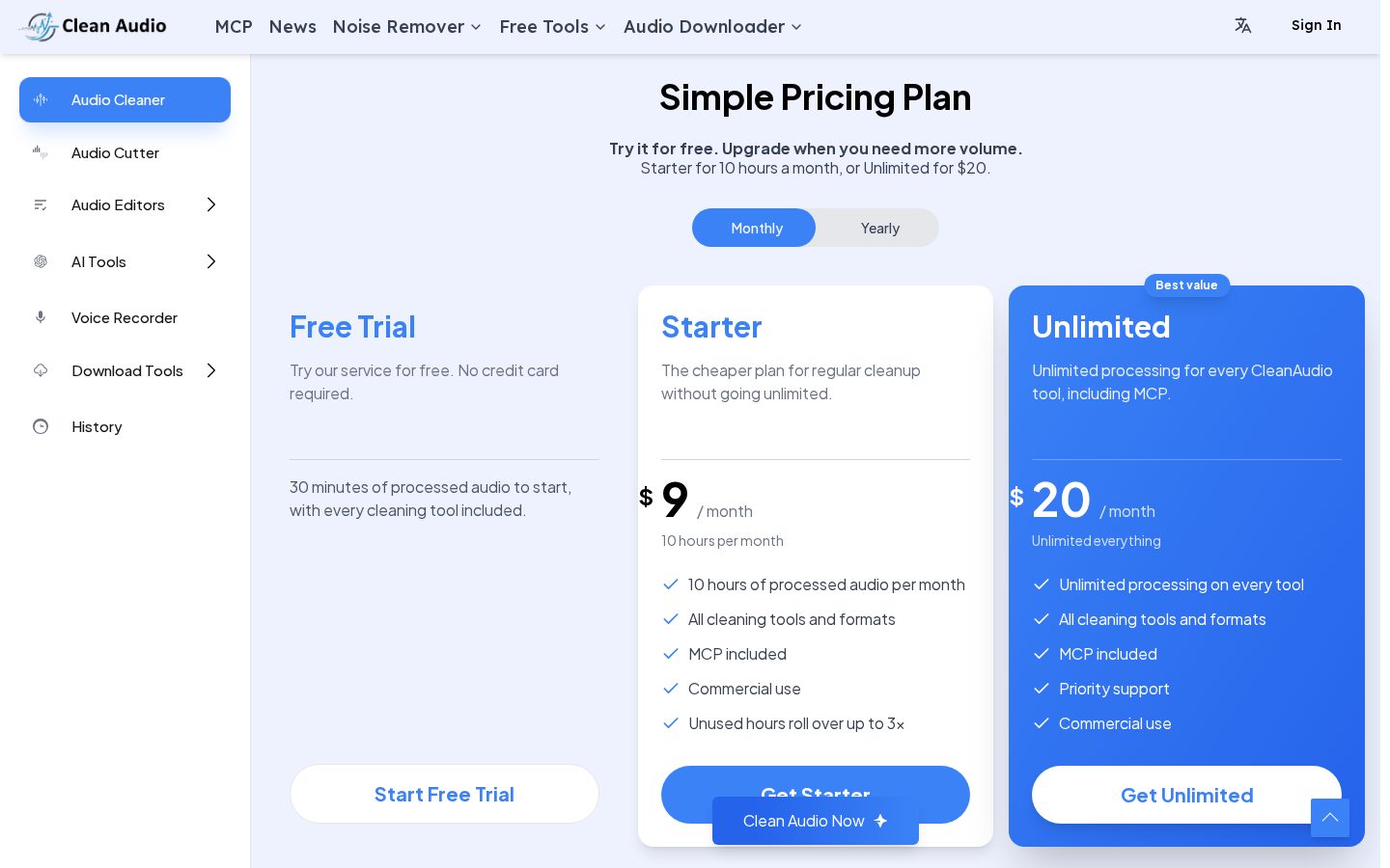 Clean Audio Pricing
