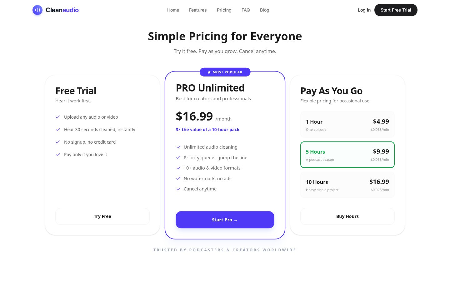 CleanAudio AI Pricing