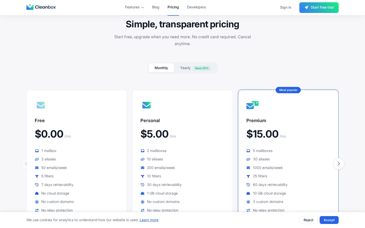 Cleanbox Pricing