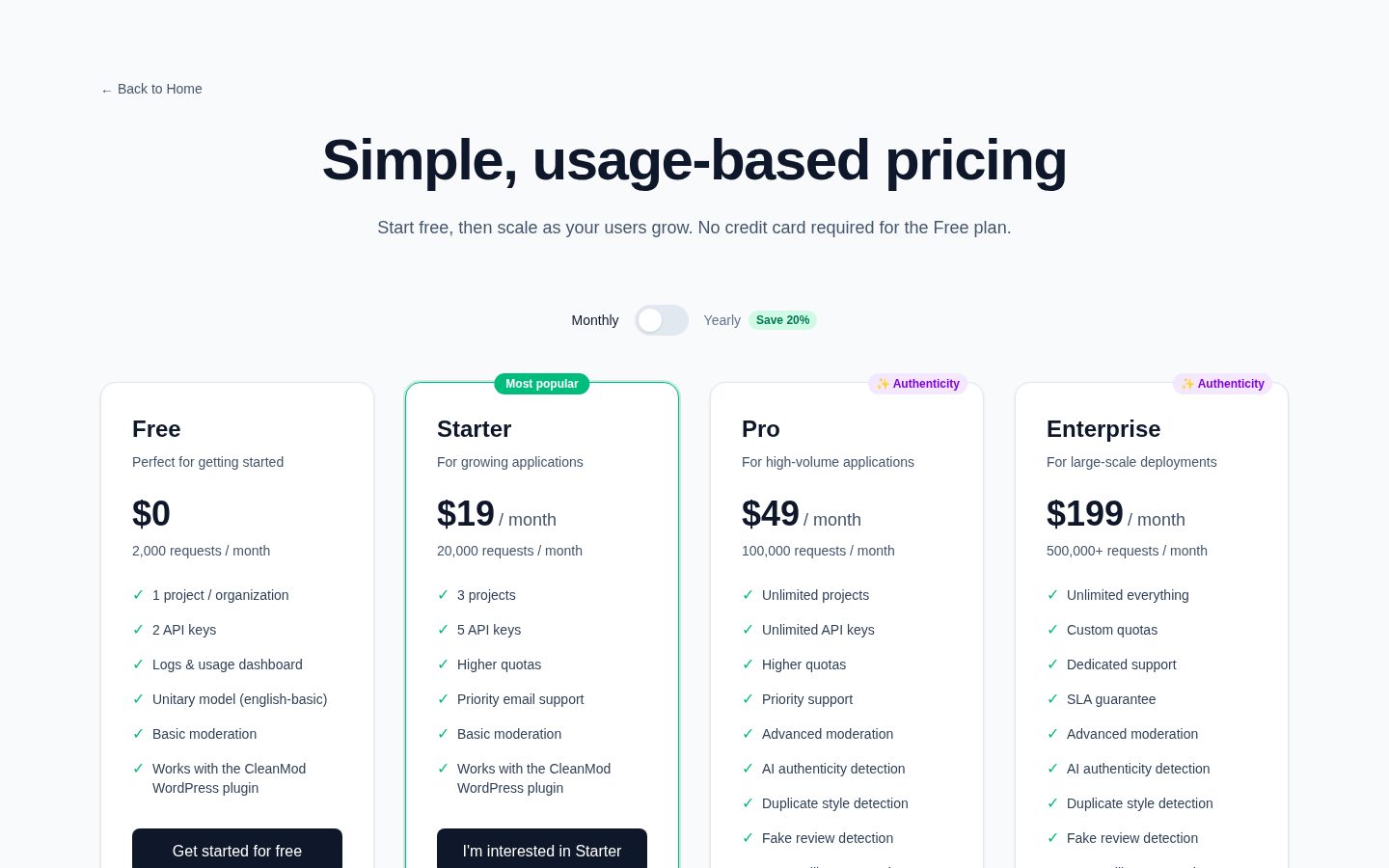 CleanMod Pricing