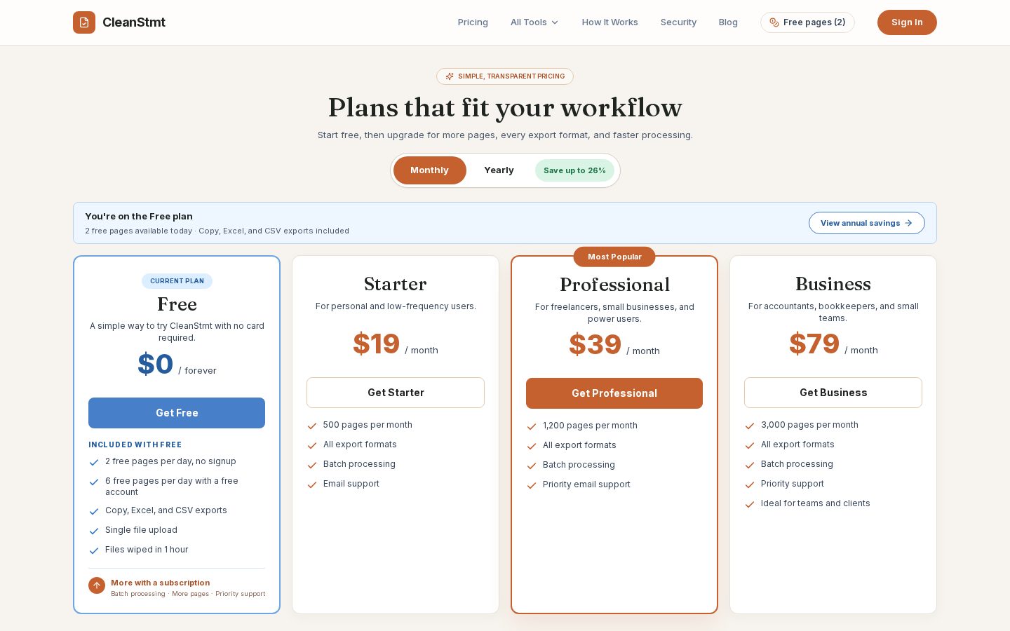 CleanStmt Pricing