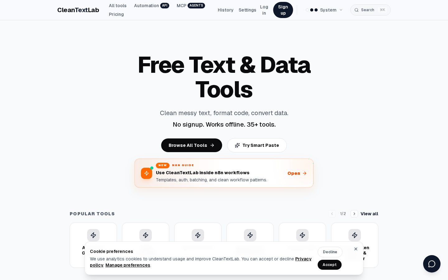 CleanTextLab Homepage