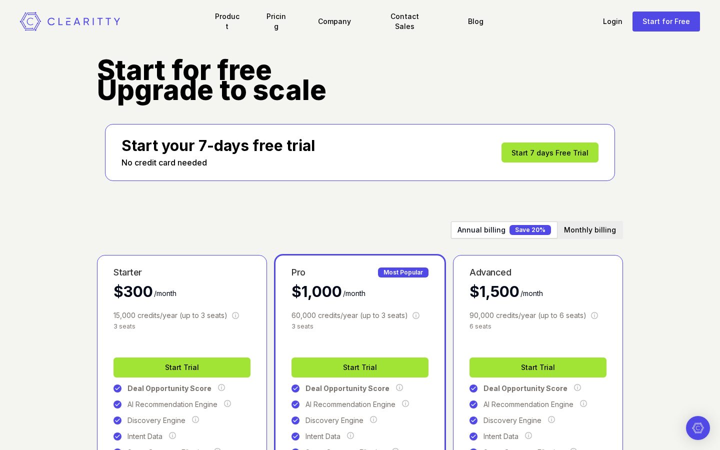 Clearitty Pricing