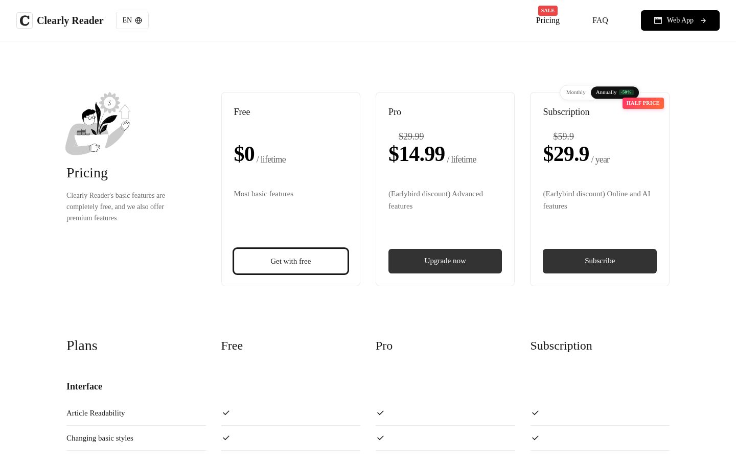 Clearly Reader Pricing