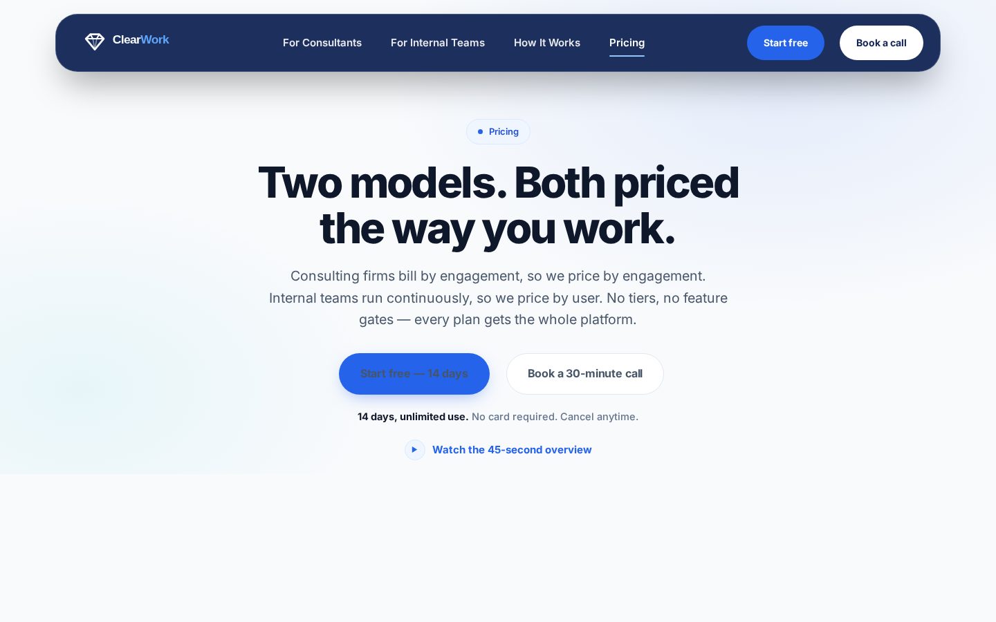 ClearWork Pricing