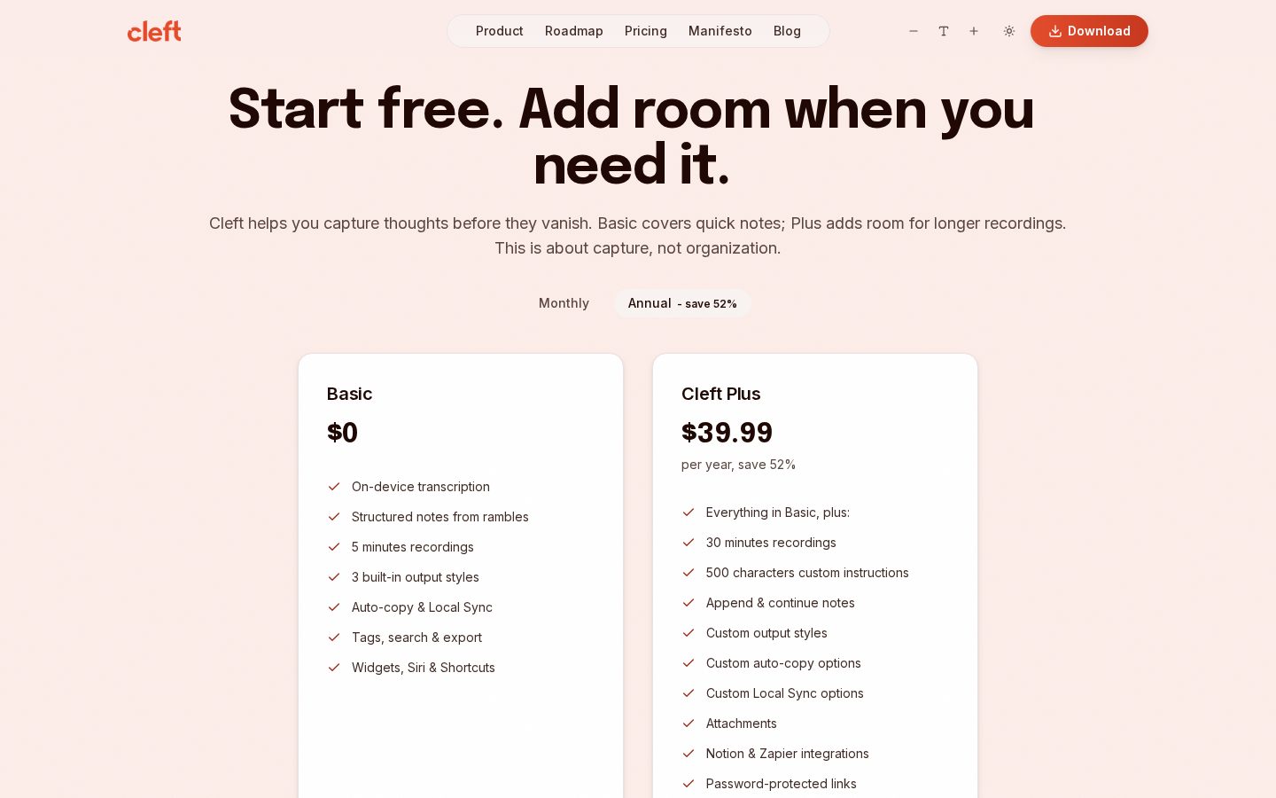 Cleft Notes Pricing