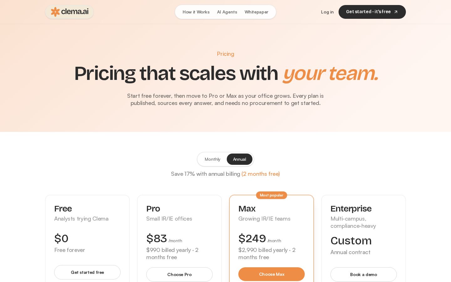 Clema Pricing