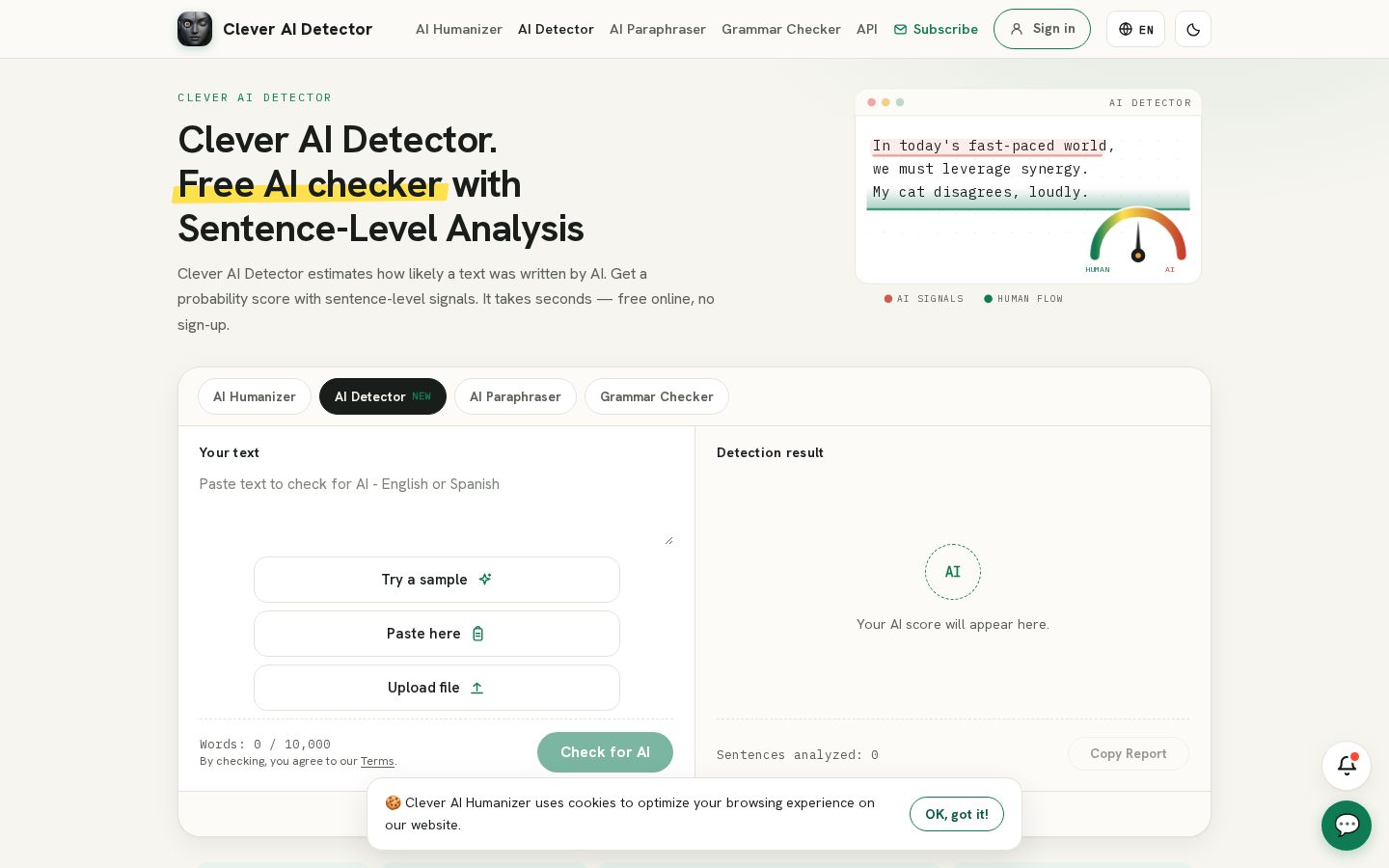 Clever AI Detector Homepage