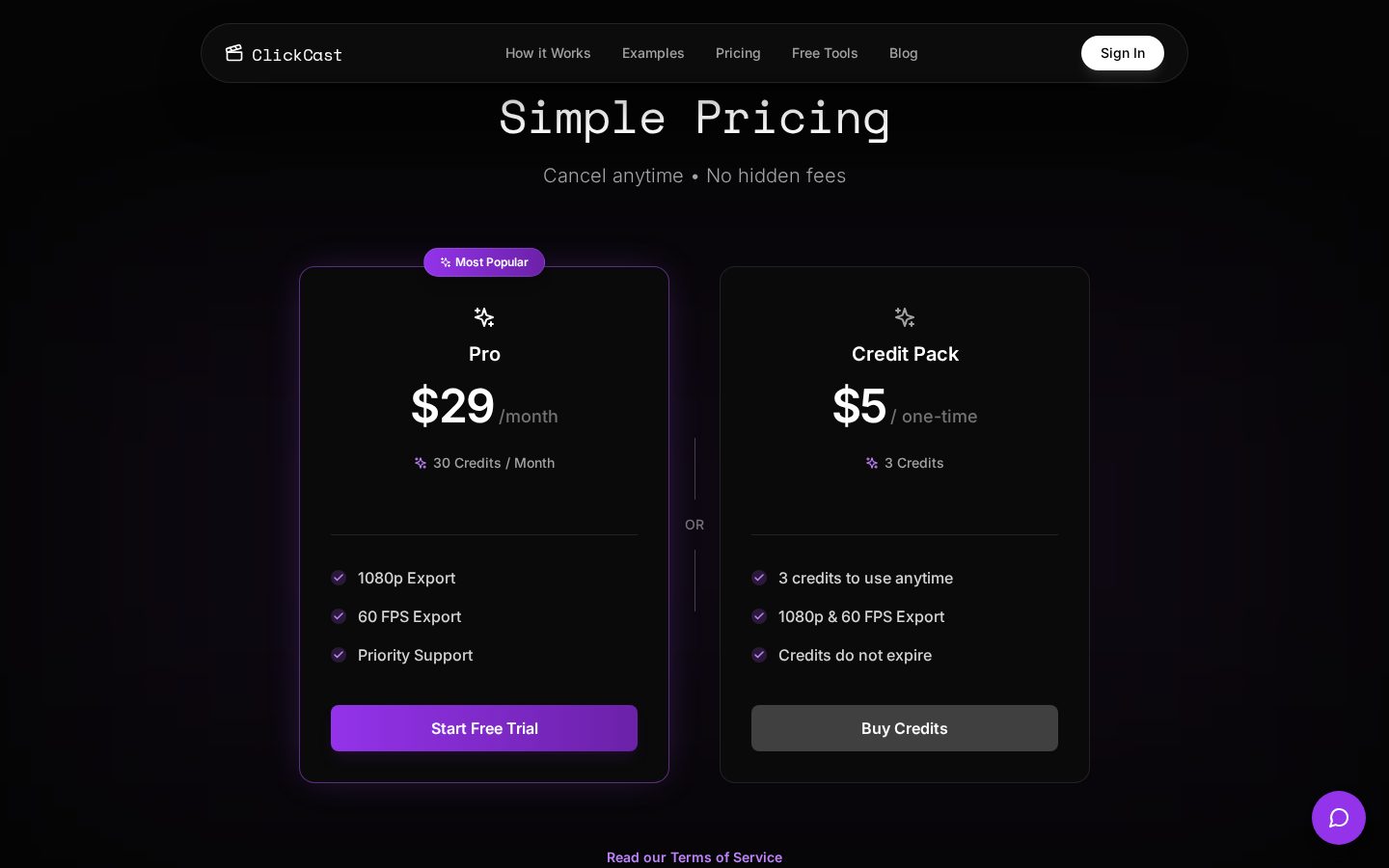 Clickcast Pricing