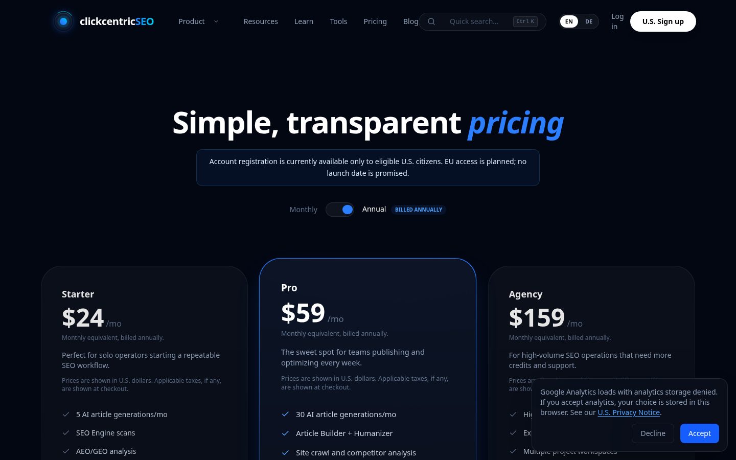 Clickcentricseo Pricing