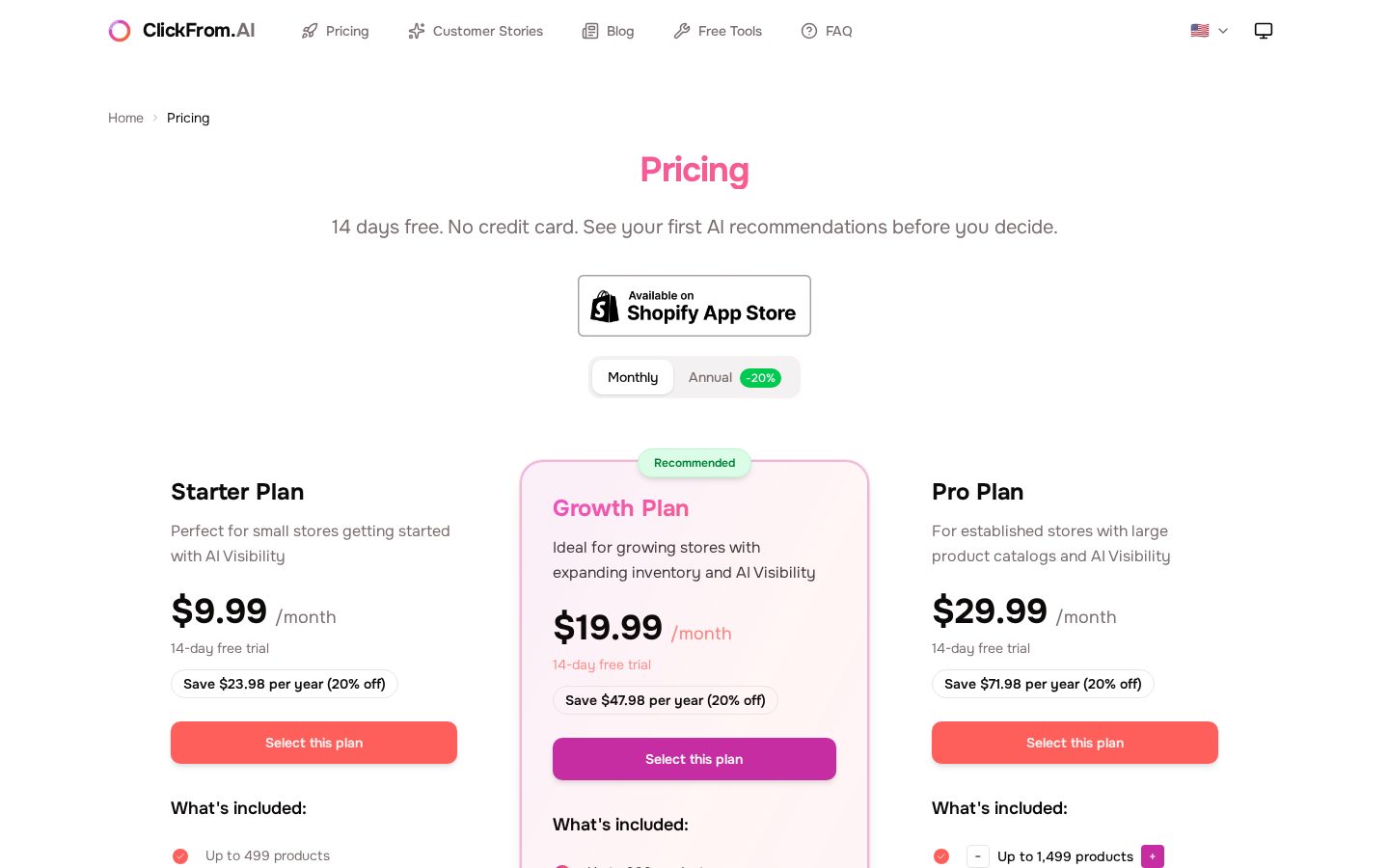 Clickfrom.ai Pricing