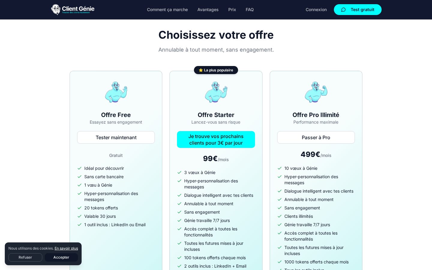 Client Génie Pricing