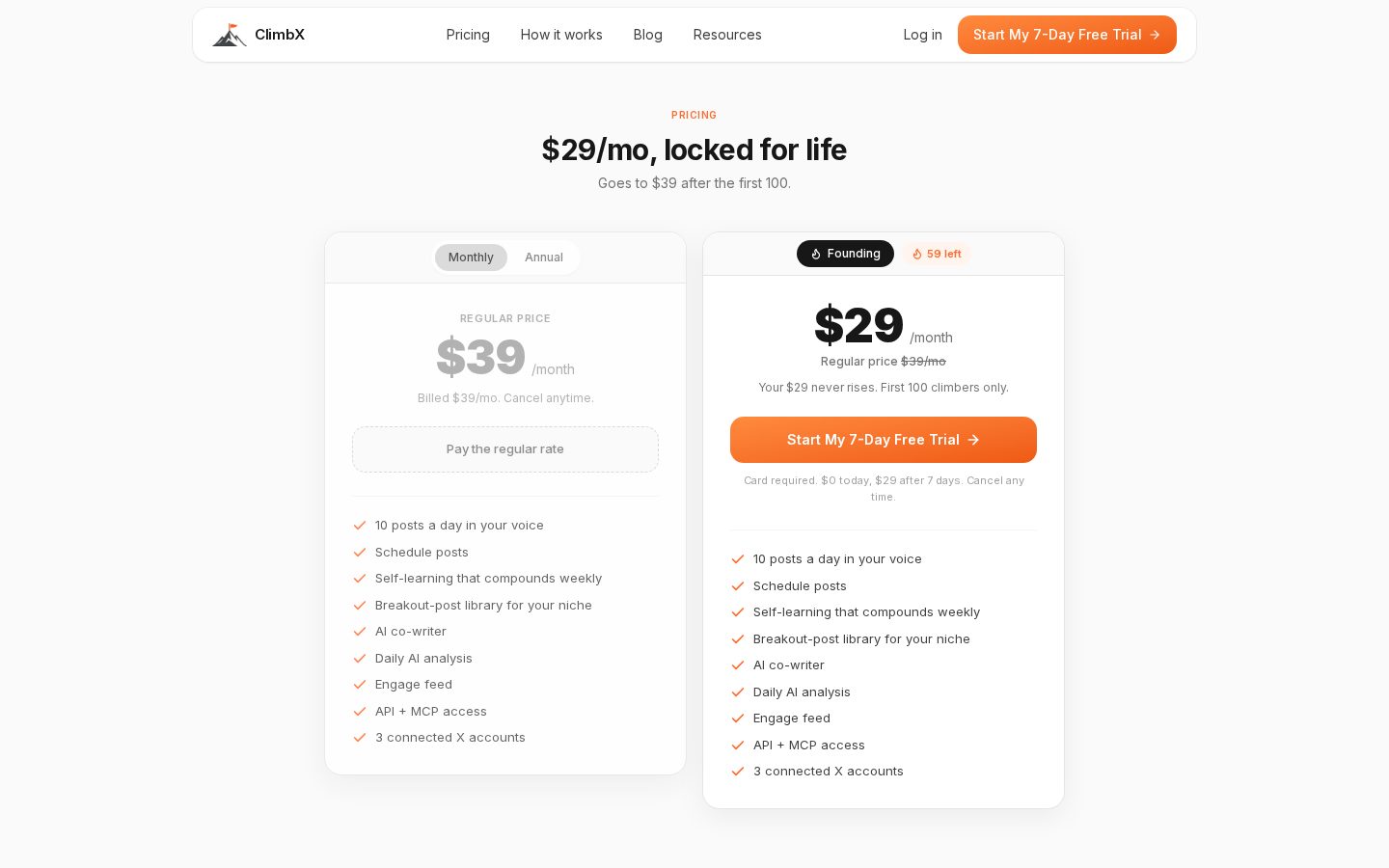 ClimbX Pricing