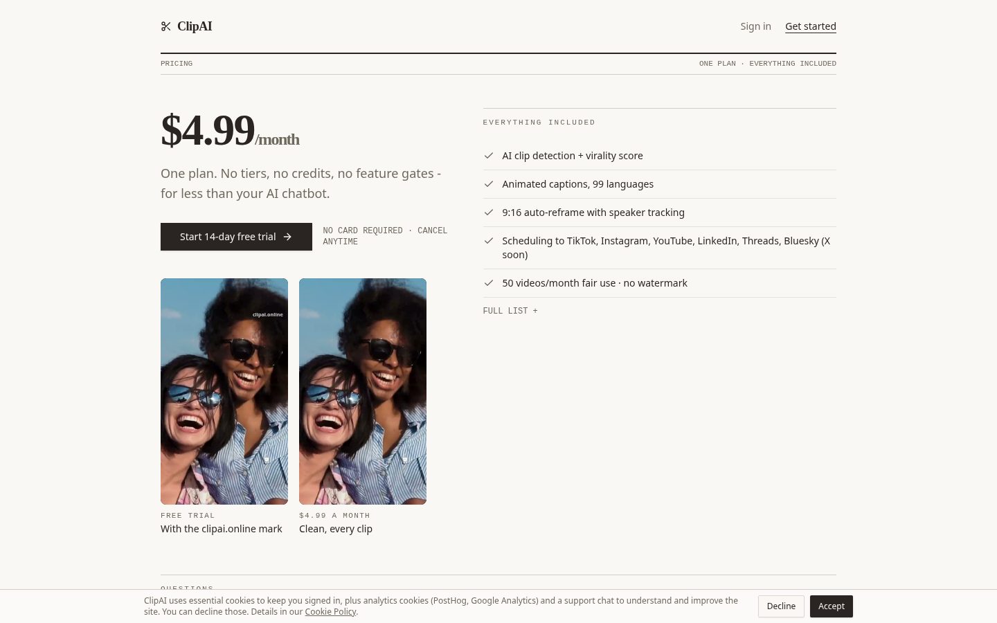 ClipAI Pricing