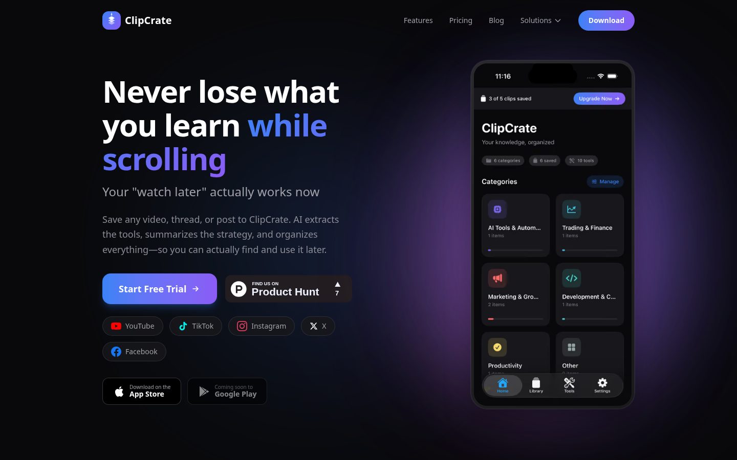 ClipCrate Homepage