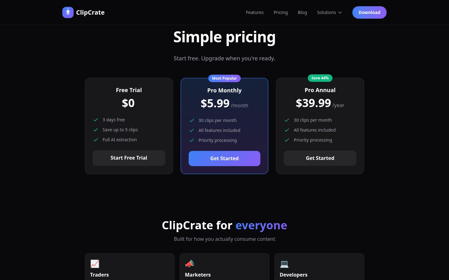 ClipCrate Pricing