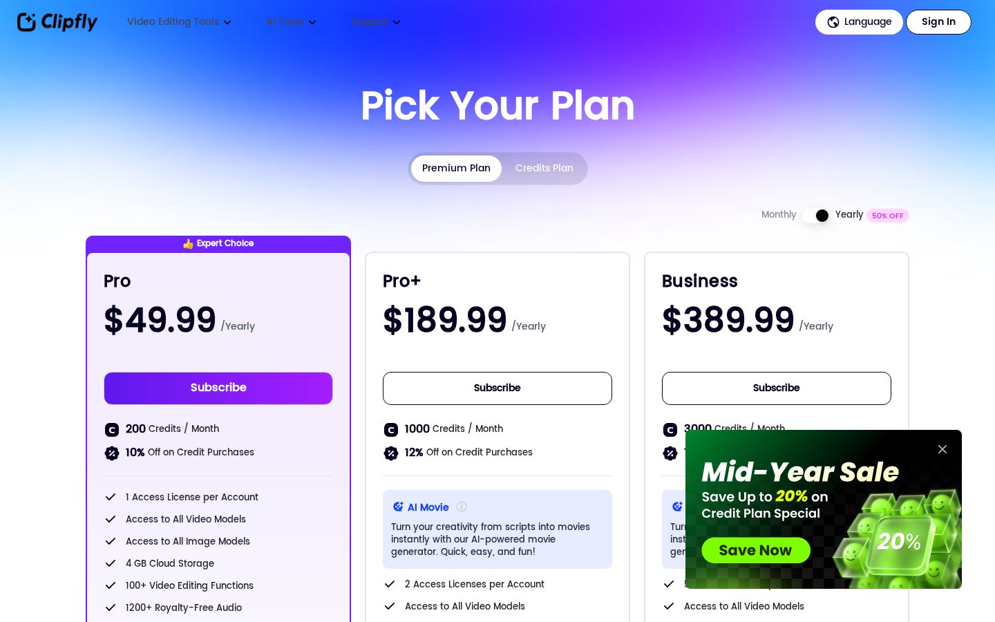 ClipFly Pricing