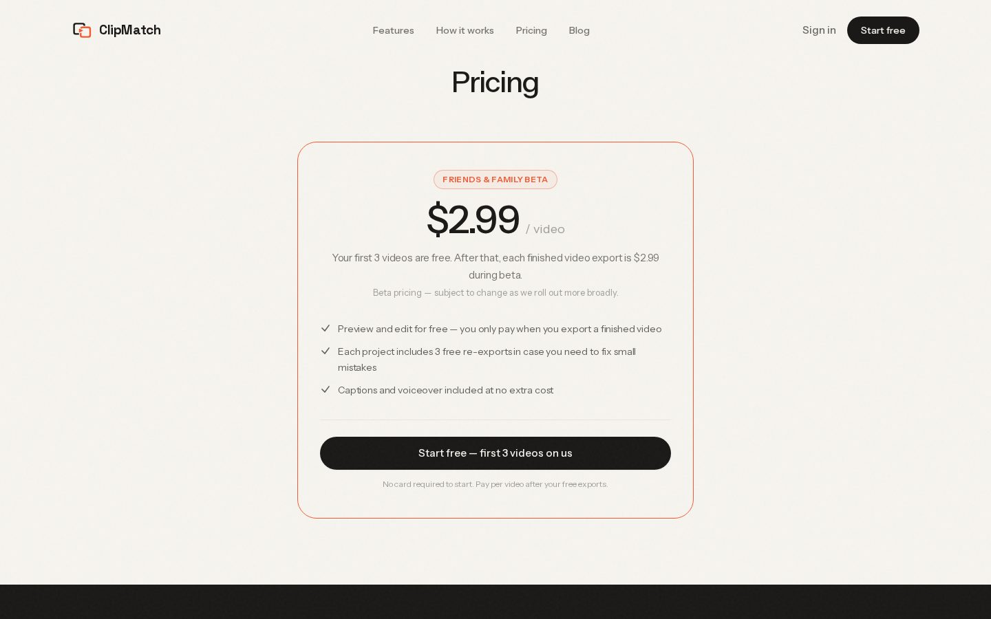 ClipMatch Pricing
