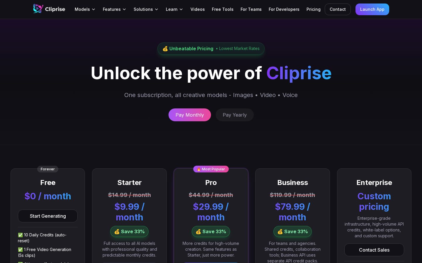 Cliprise Pricing