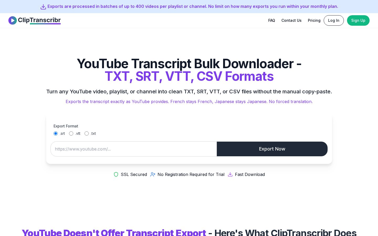 ClipTranscribr Homepage