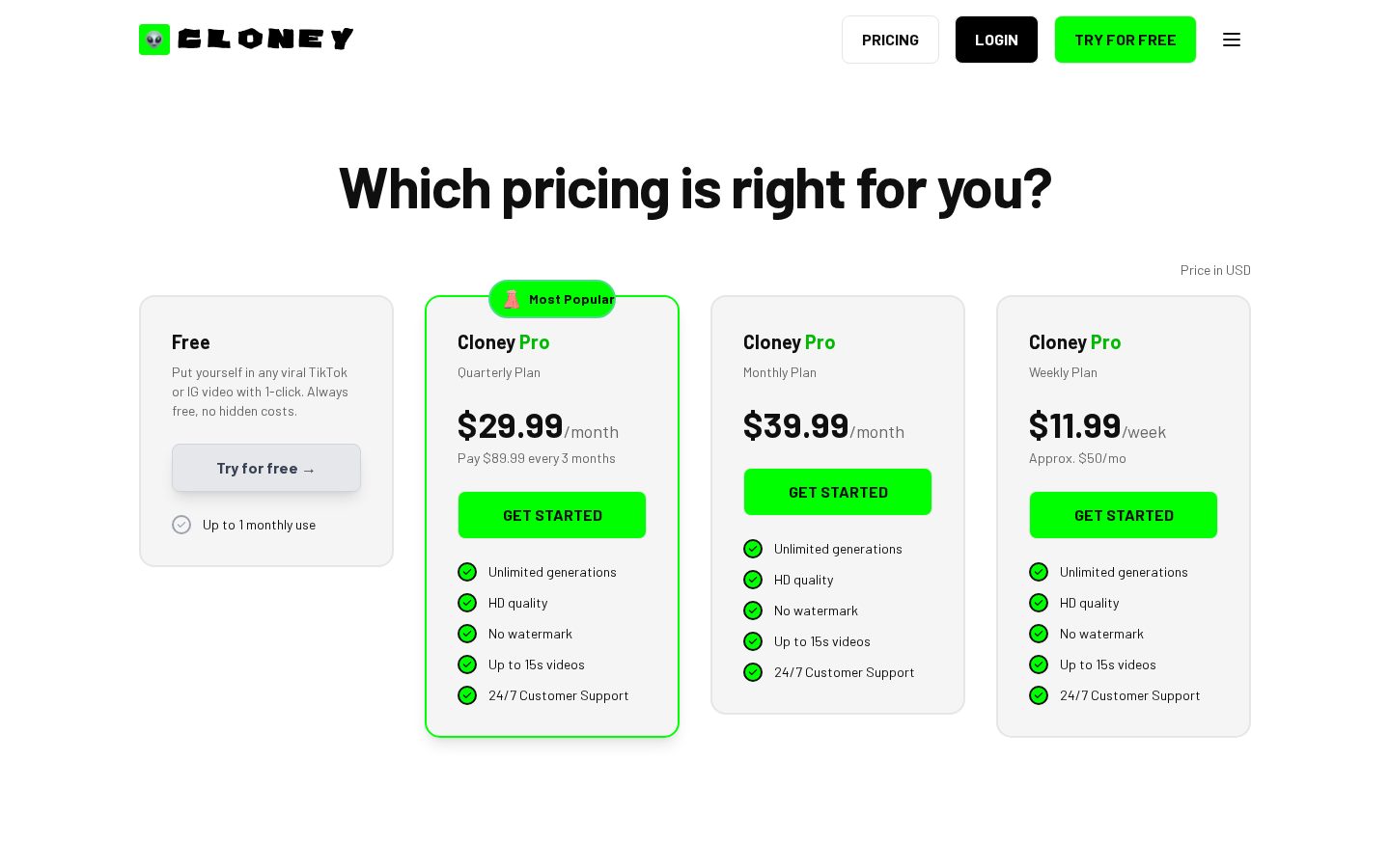 Cloney Pricing