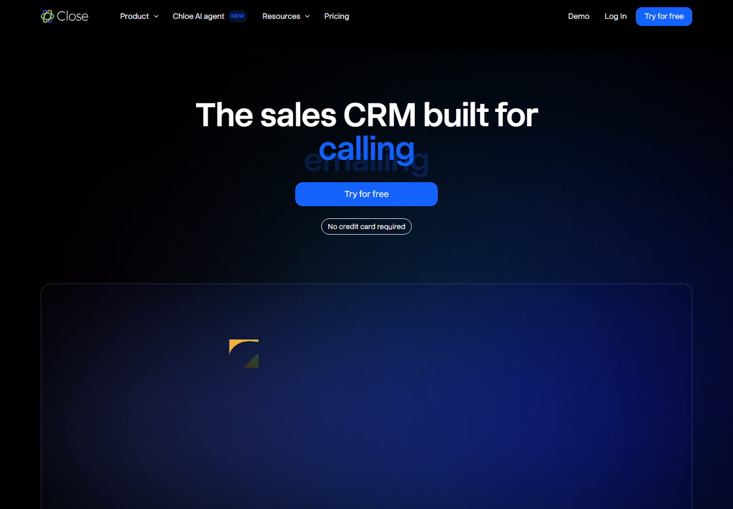 Close CRM homepage
