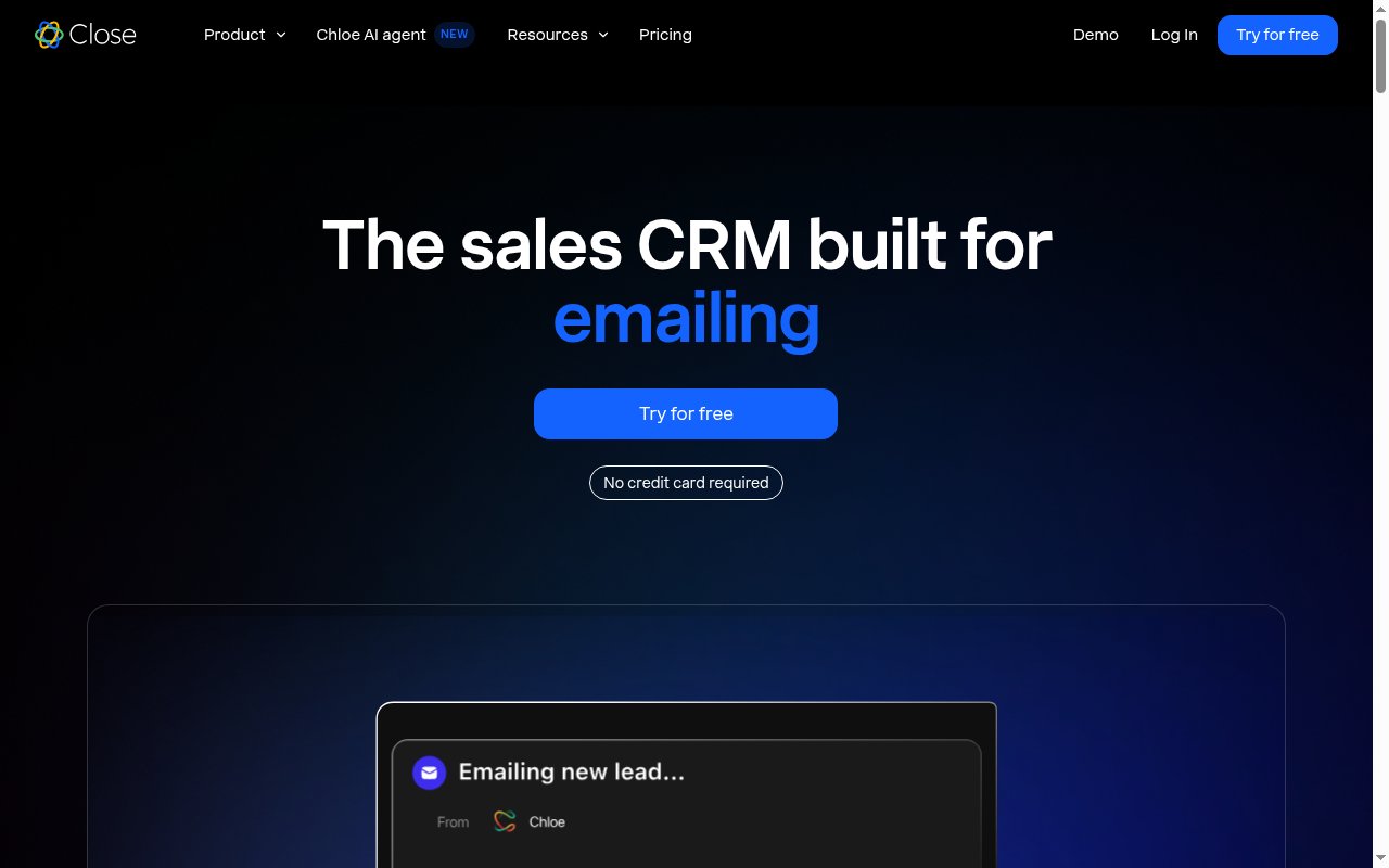 Close CRM homepage