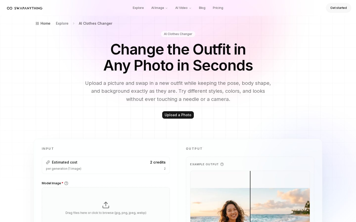 Clothes Swap AI Homepage