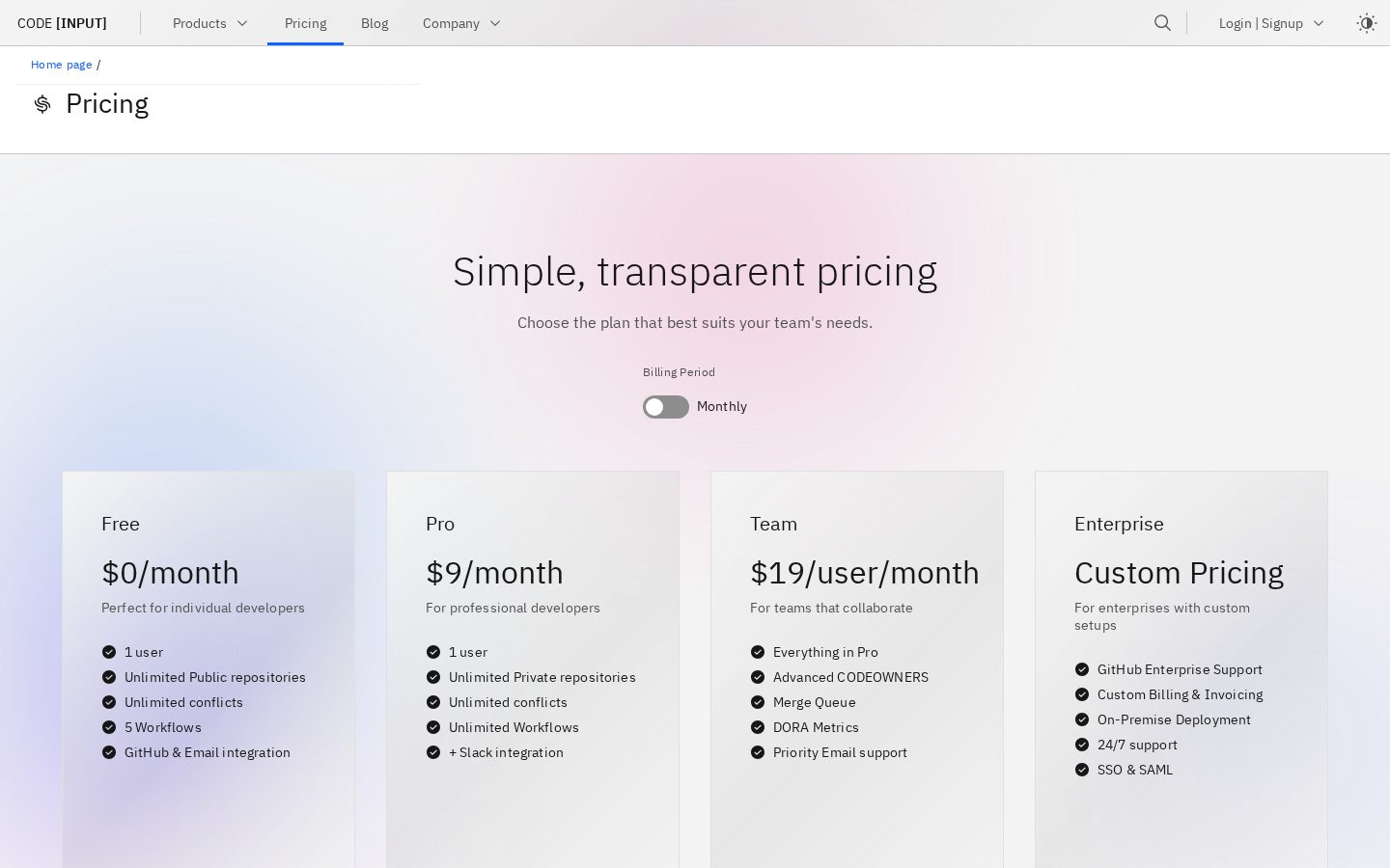 Code Input Pricing