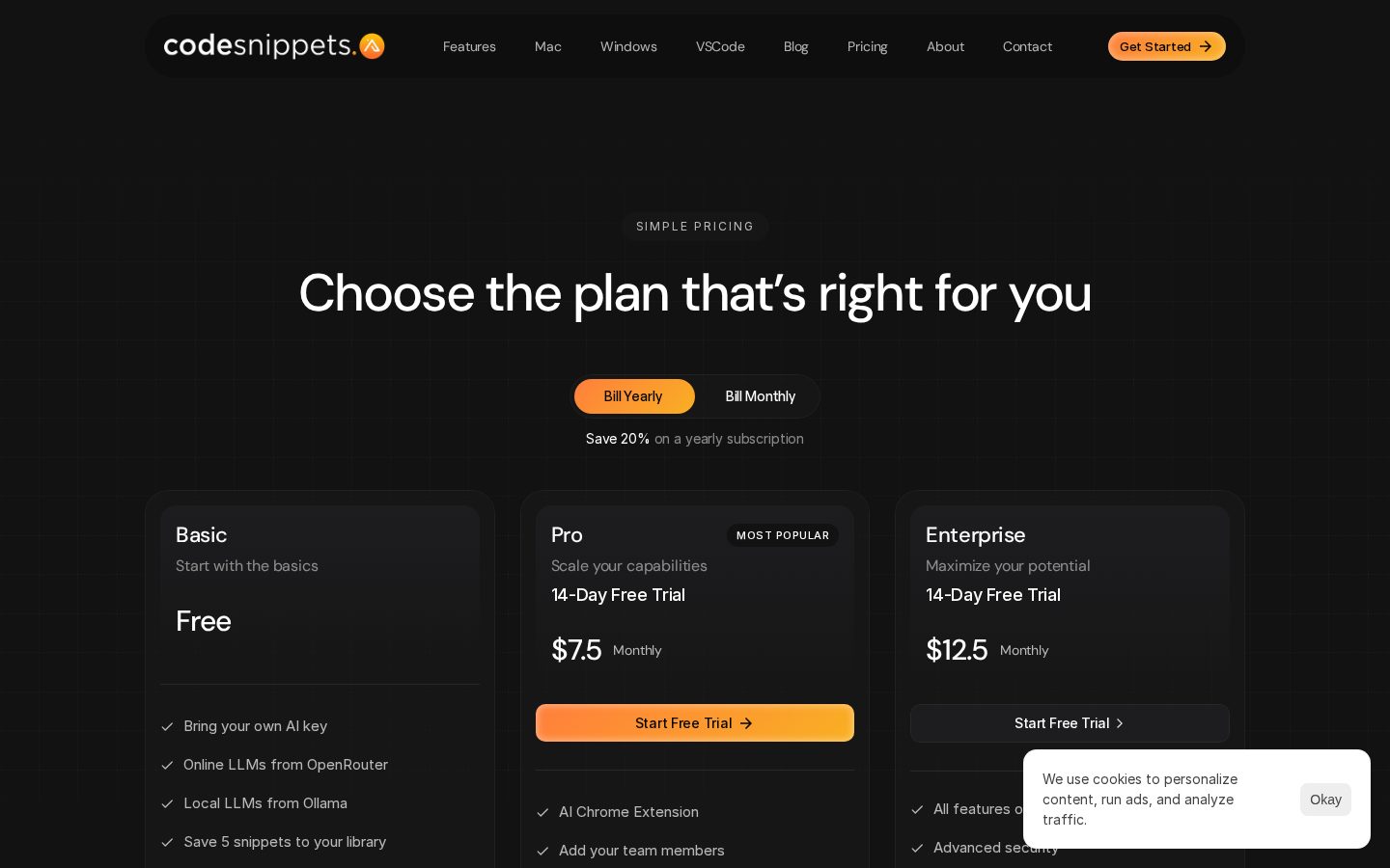 Code Snippets AI Pricing
