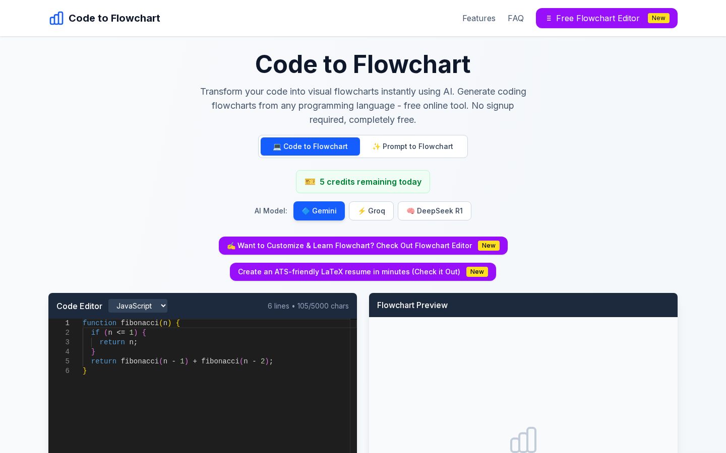 Code to Flowchart Homepage