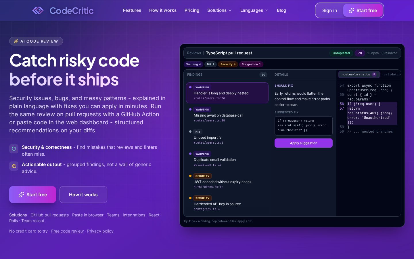 CodeCritic Homepage