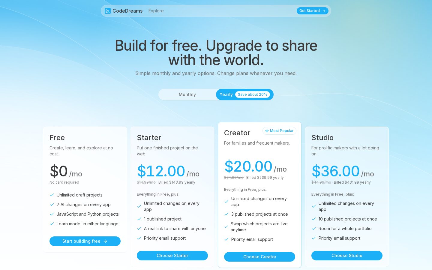 CodeDreams Pricing