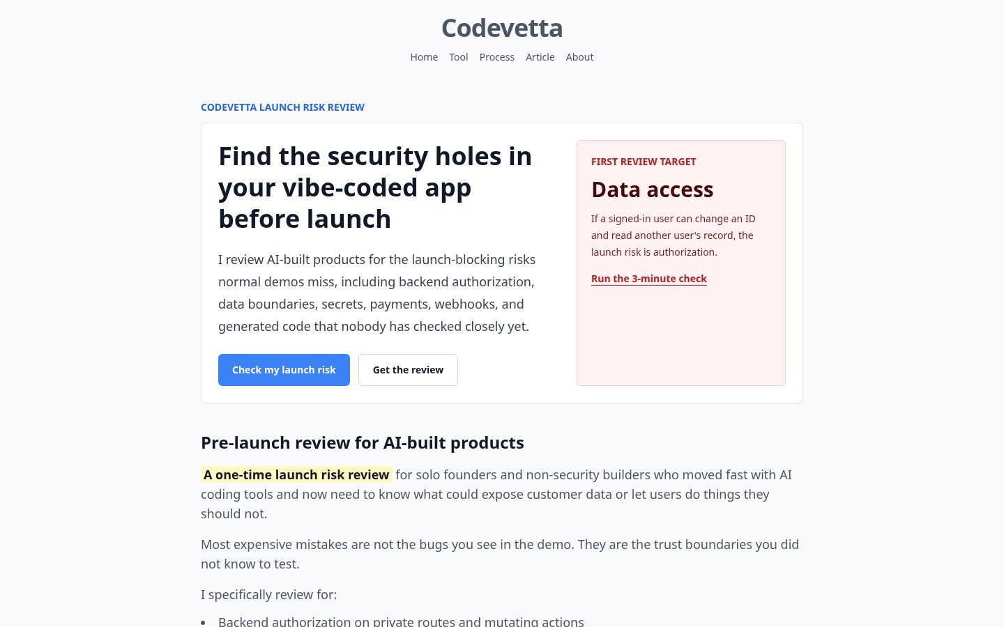 Codevetta Homepage