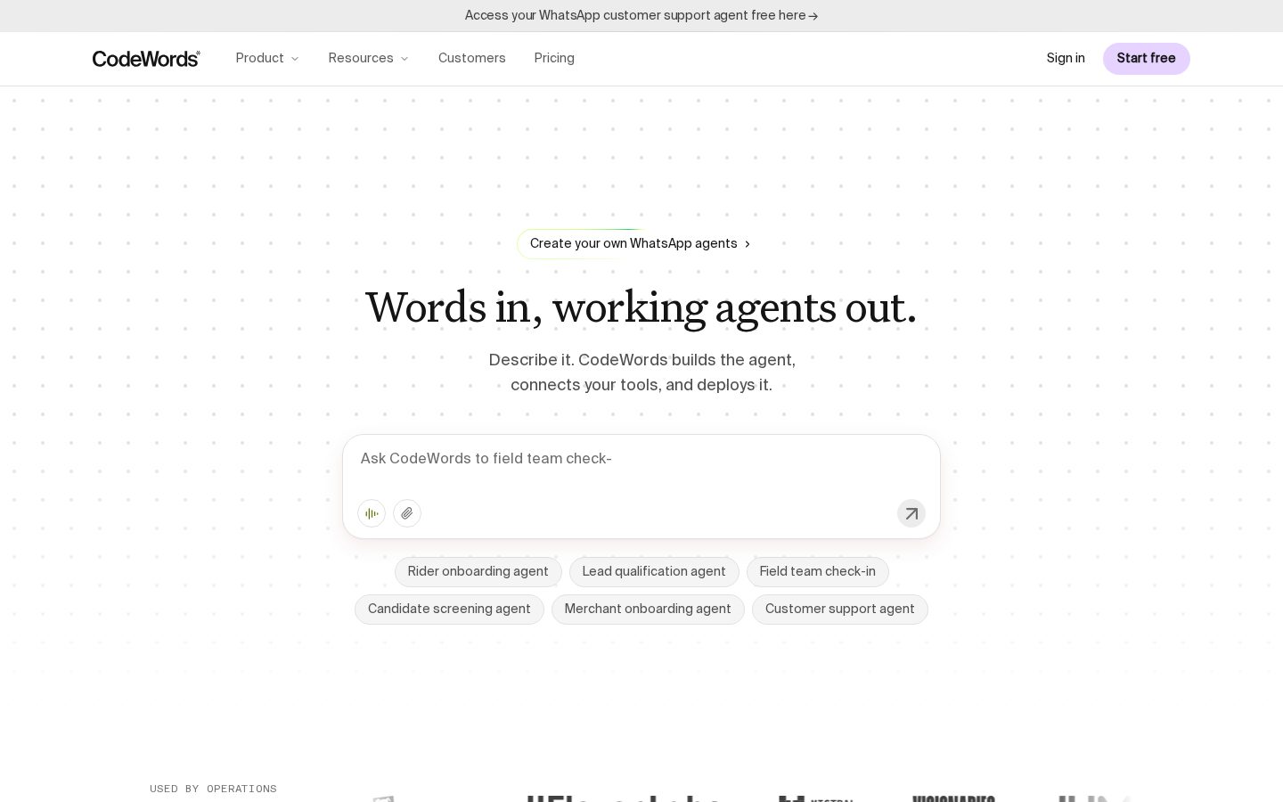 CodeWords UI Homepage