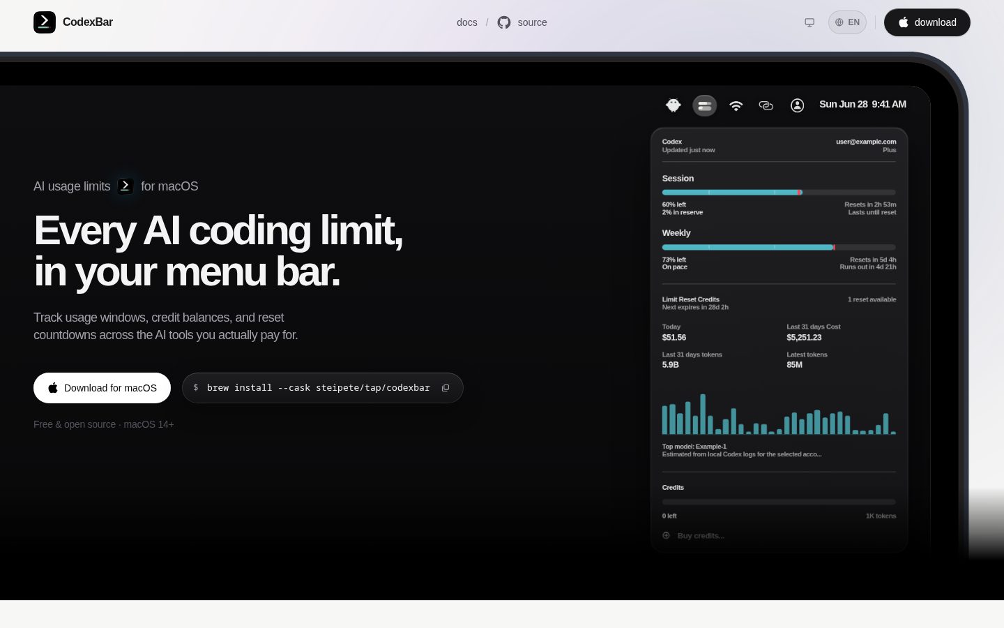 CodexBar Homepage