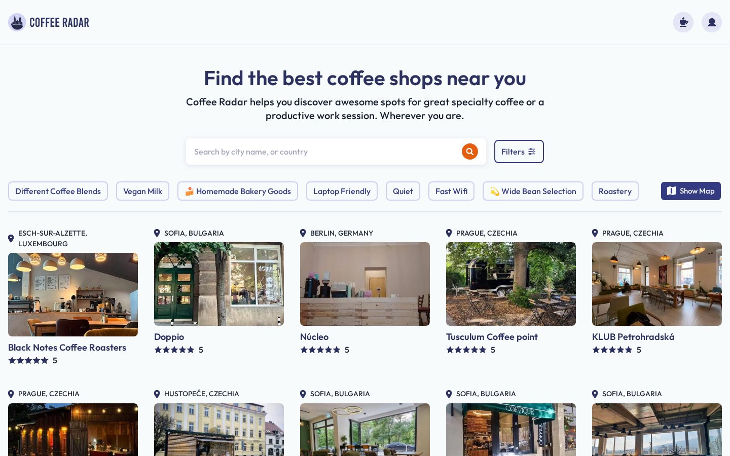Coffee Radar Homepage