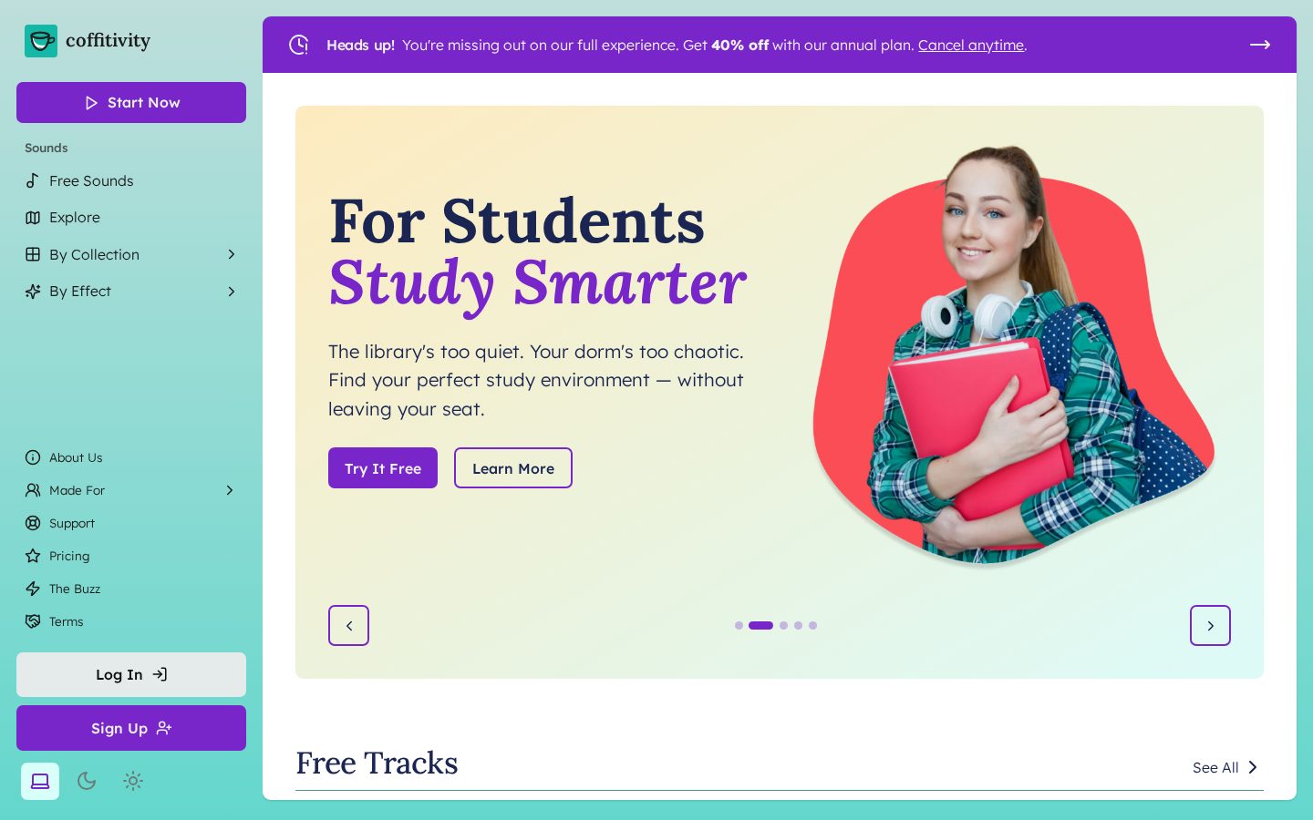 Coffitivity Productivity Sound Tool Homepage