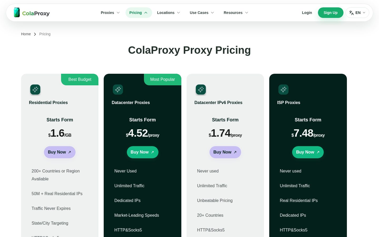 ColaProxy Pricing