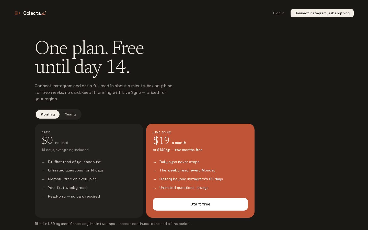Colecta Pricing