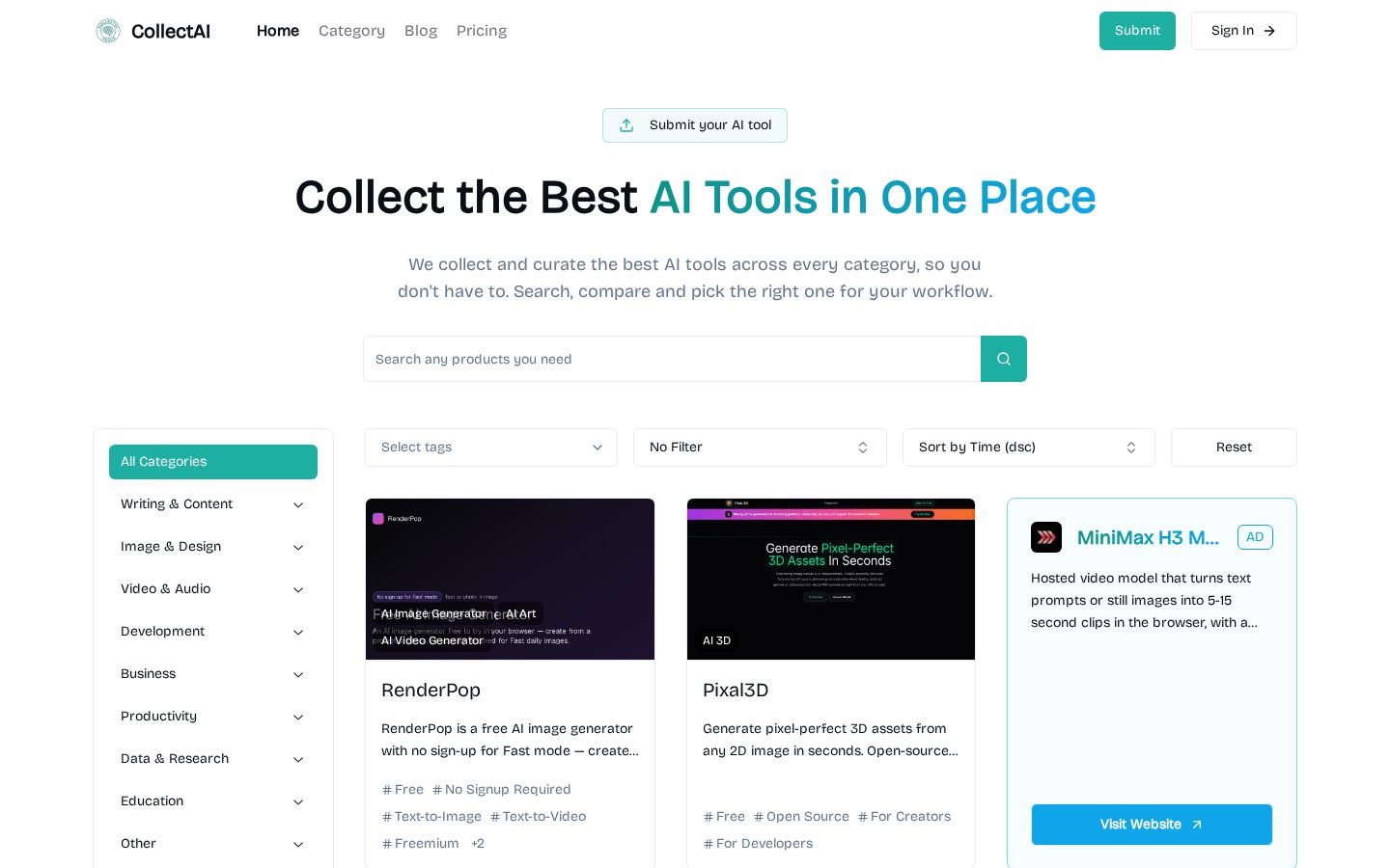 Collect AI Tools Homepage