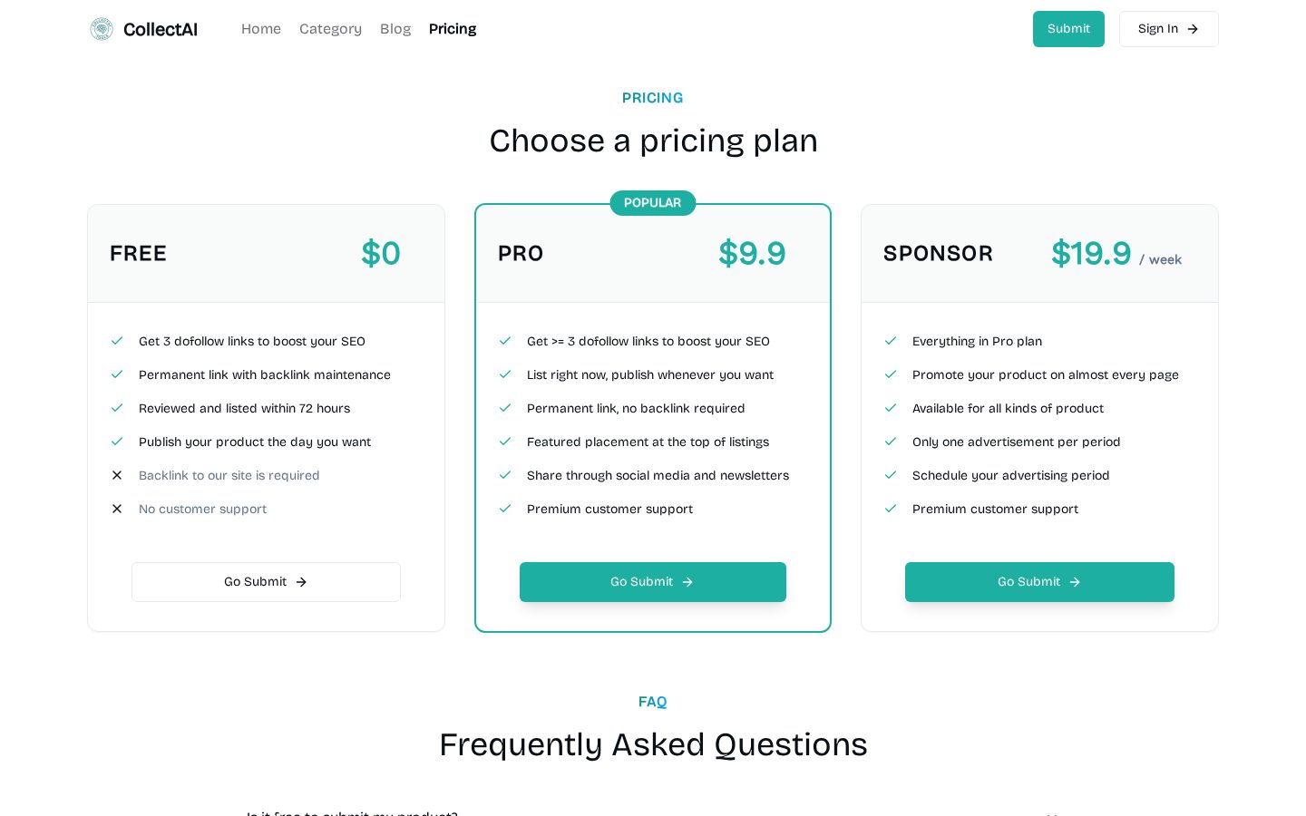 Collect AI Tools Pricing