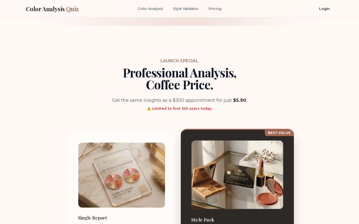 Color Analysis Quiz Pricing