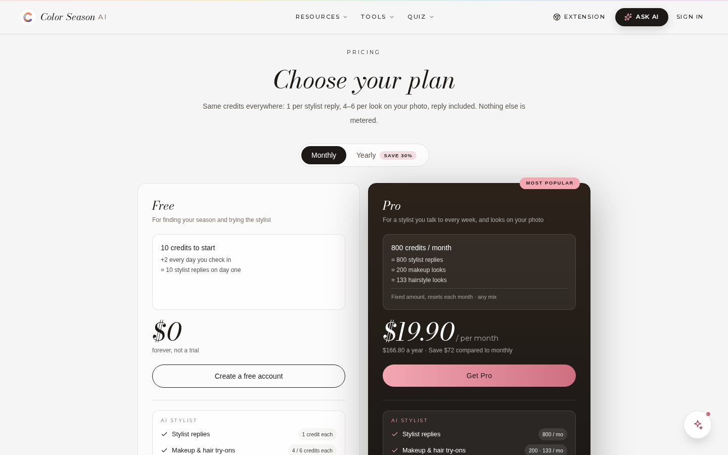 Color Season AI Pricing