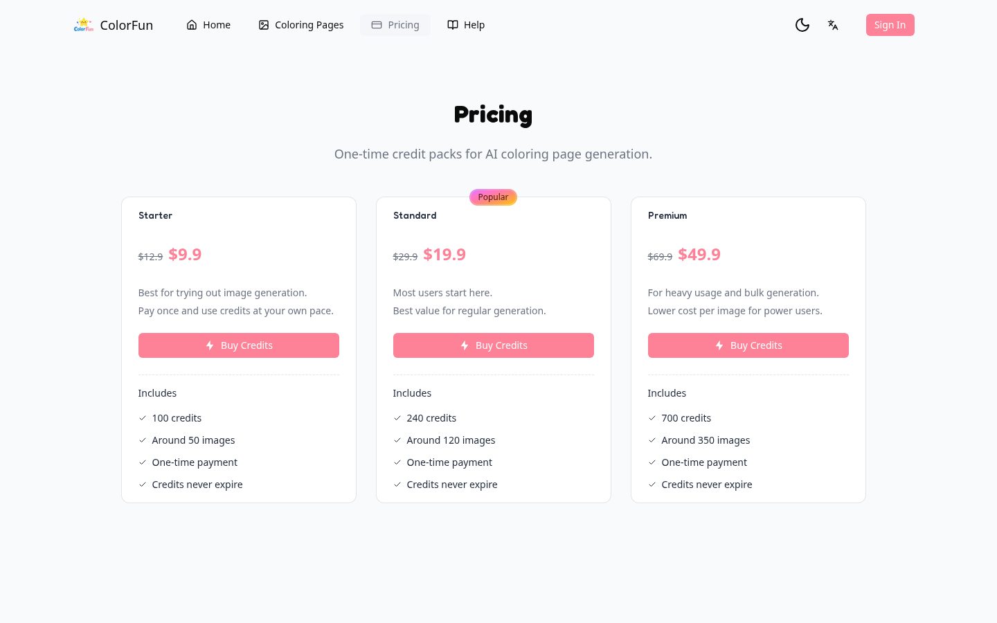 ColorFun Pricing