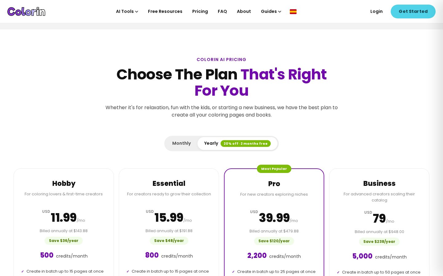 Colorin AI Pricing