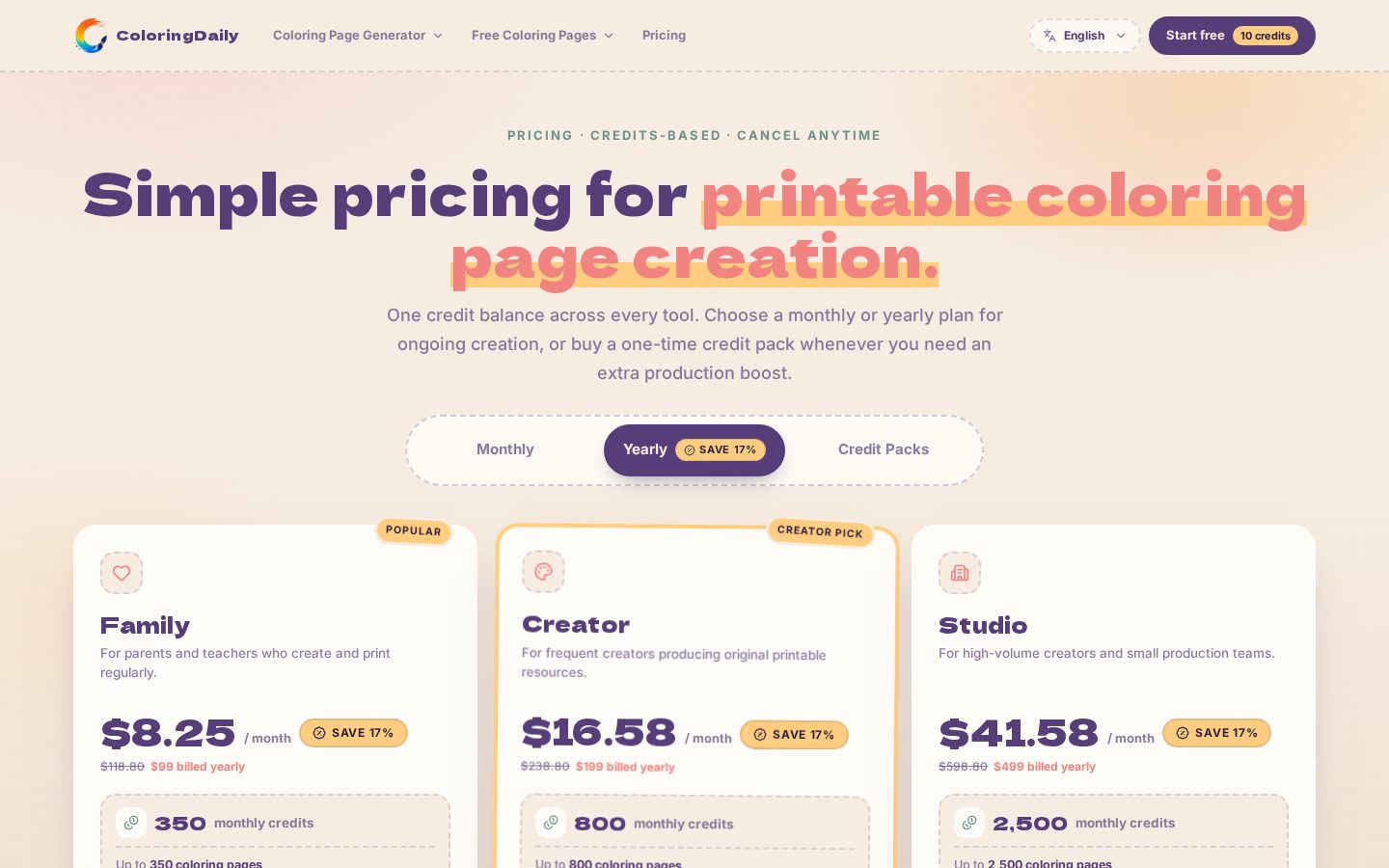 ColoringDaily Pricing